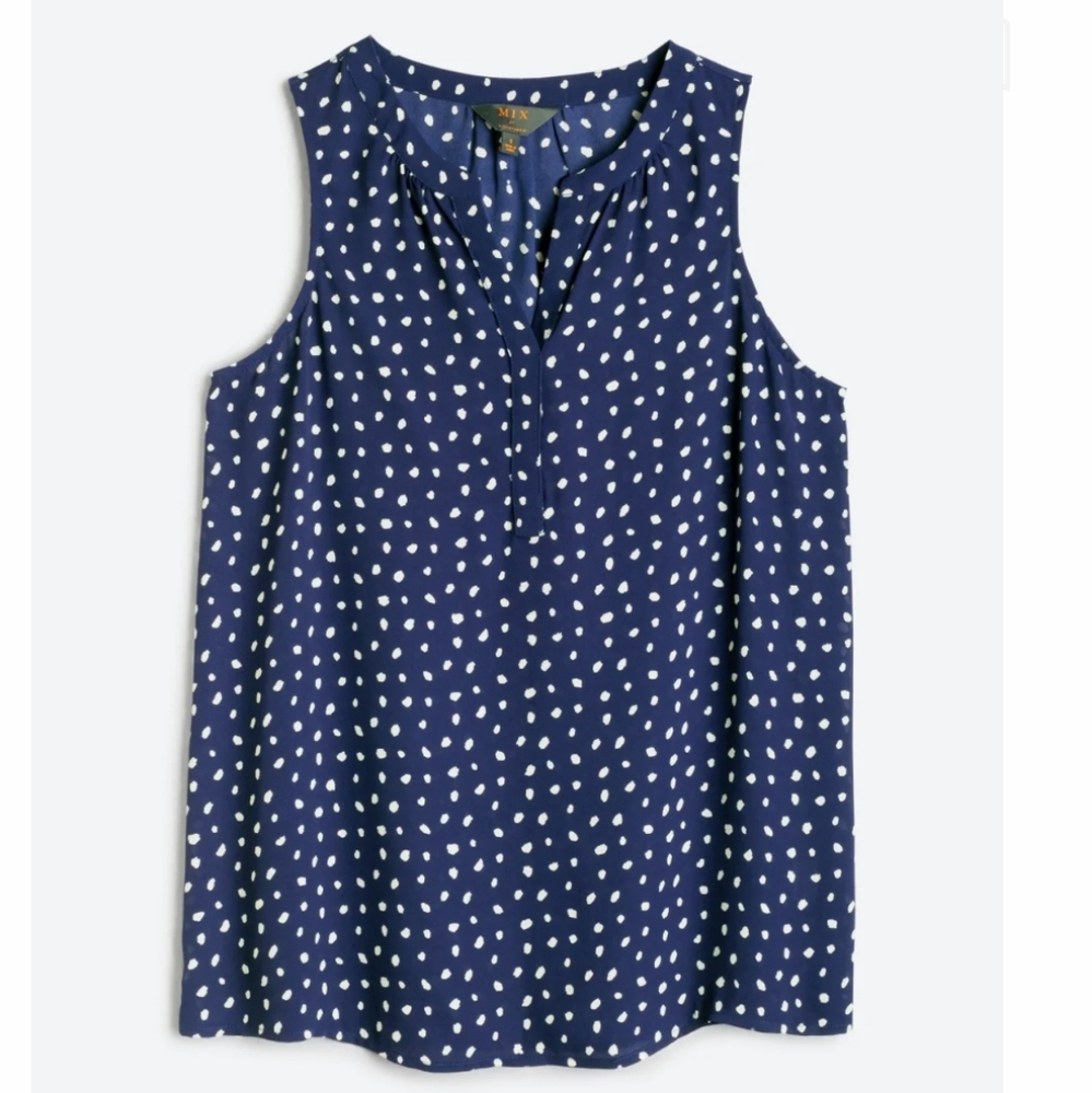 41Hawthorn Mclean Split Neck Sleeveless Blouse Navy Dot LP Stitchfix